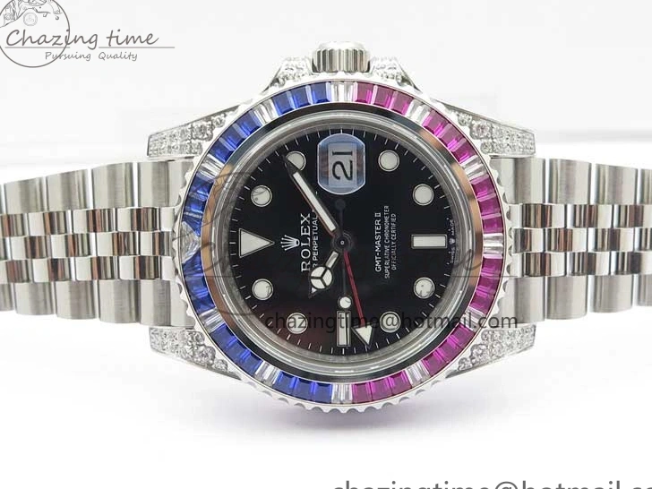Jubilee Bezel Best II Blue Diamonds GMF Red SA3285 CHS Steel 904L Black On Dial V3 GMT-Master Bracelet Edition 0401